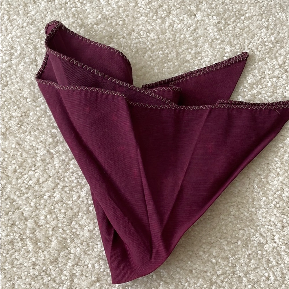 Vintage Burgundy Pocket Square With Decorative Stitching